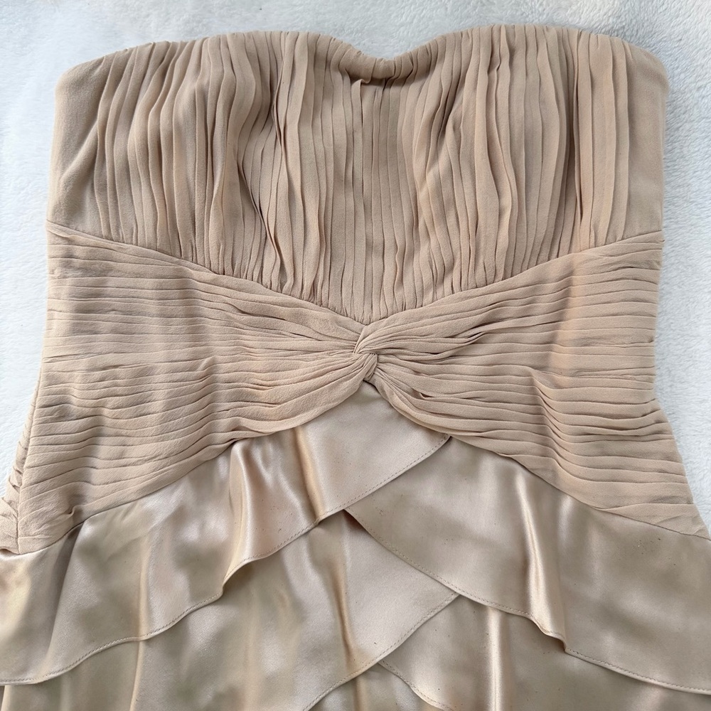 ADRIANNA PAPELL Tiered Shutter Dress Silk Jacket Size 6P Champagne Strapless NEW - Picture 11 of 16
